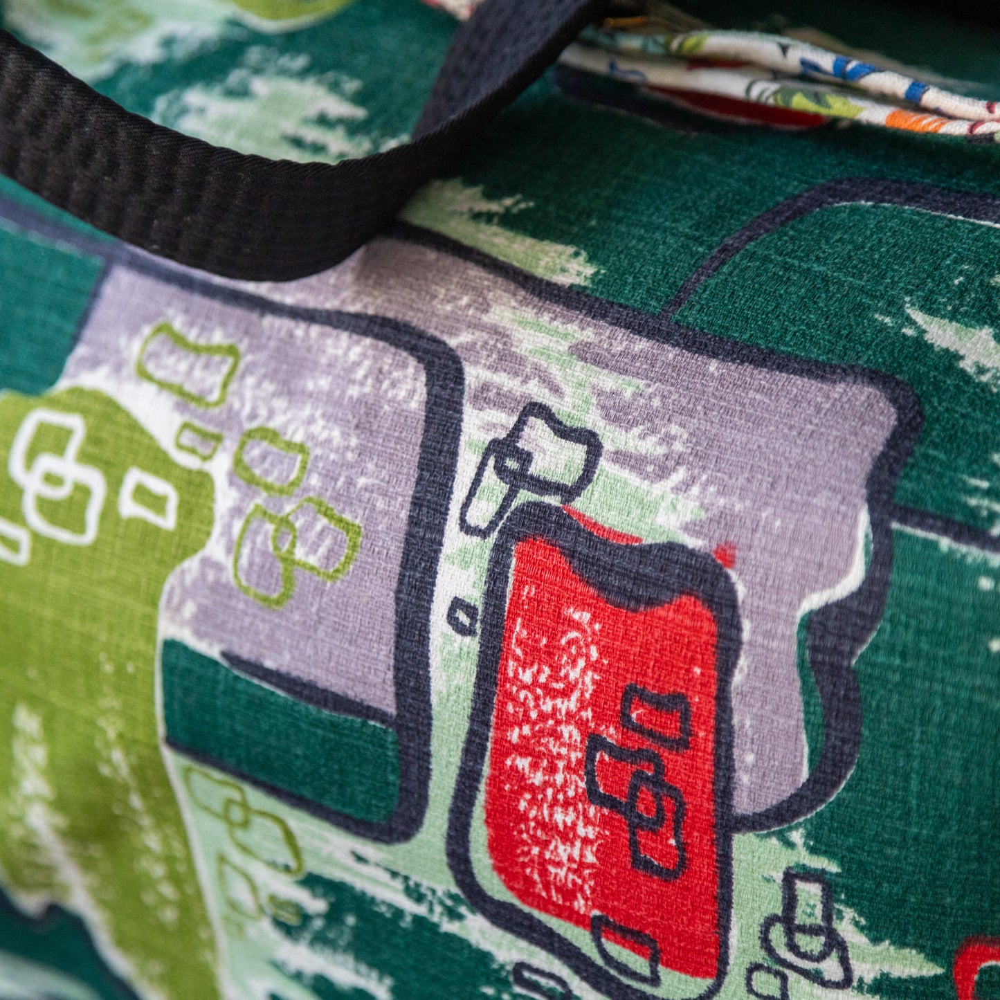 Barkcloth and hickory denim shoulder bag